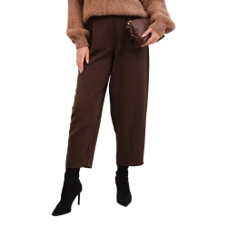 Sieviešu brūnas bikses ar augstu vidukli Lori