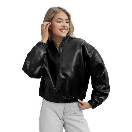 Sieviešu melna ādas jaka Ketrin