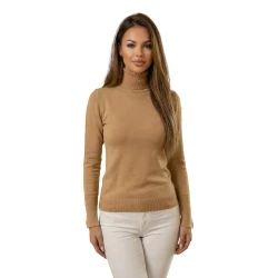 Sieviešu gaiši brūns džemperis ar augstu apkakli Vestin