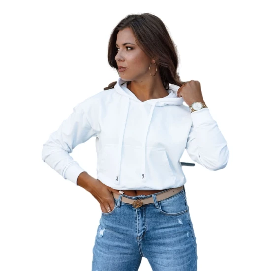 Sieviešu balts džemperis ar kapuci Trend