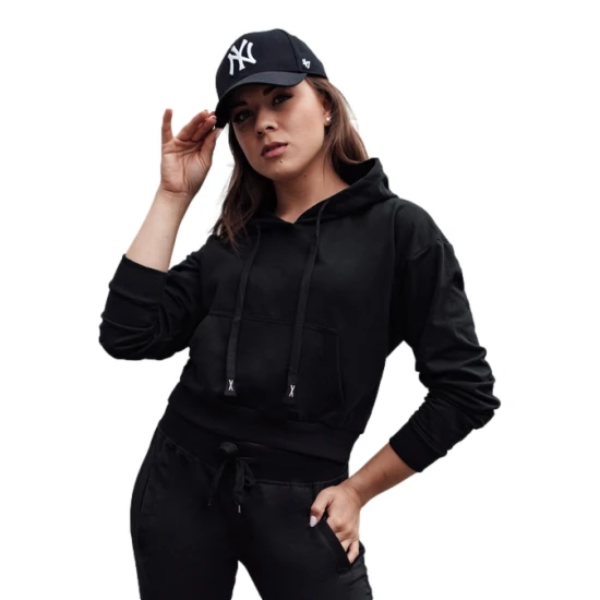 Sieviešu melns džemperis ar kapuci Trend