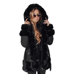 Sieviešu melna jaka ar kažokādu City