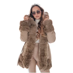 Sieviešu brūna jaka ar kažokādu City