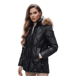 Sieviešu melna ziemas jaka ar brūnām detaļām Lumor