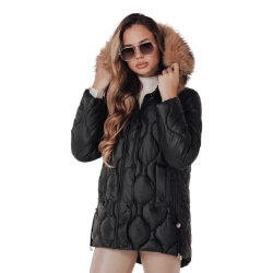 Sieviešu melna ziemas jaka ar brūnu kažokādu Lumor