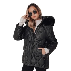 Sieviešu melna ziemas jaka ar melnu kažokādu Lumor