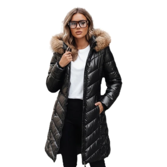 Sieviešu stepēta melna jaka Bela