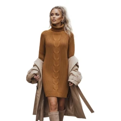 Sieviešu trikotāžas kleita brūnā krāsā Mirand