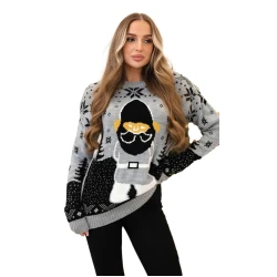 Sieviešu pelēks Ziemassvētku džemperis Santa