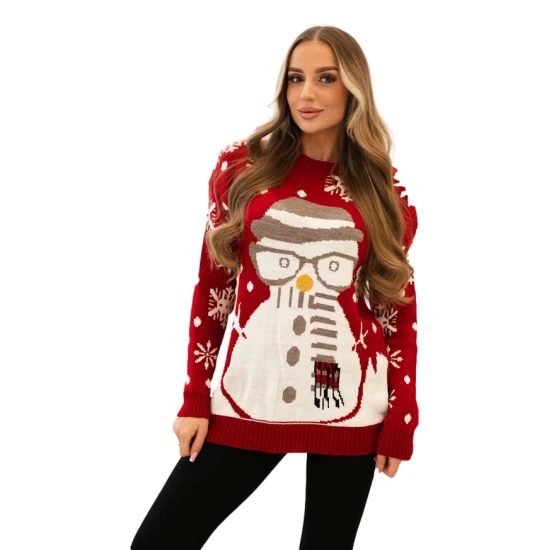 Sieviešu sarkans Ziemassvētku džemperis Sniegavīrs