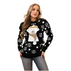 Sieviešu melns Ziemassvētku džemperis Bear