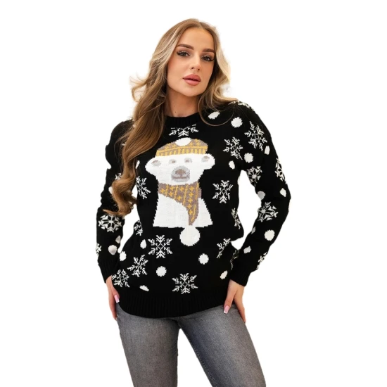 Sieviešu melns Ziemassvētku džemperis Bear