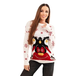 Sieviešu balts Ziemassvētku džemperis ar briežu briedi