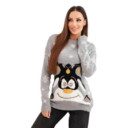 Sieviešu pelēks Ziemassvētku džemperis ar briežu briedi