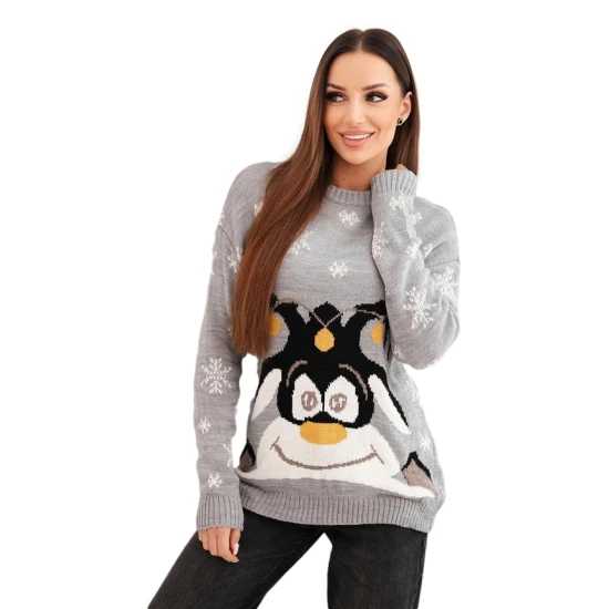 Sieviešu pelēks Ziemassvētku džemperis ar briežu briedi