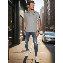 Vīriešu polo krekliņš ar plāksteriem US Army pelēks