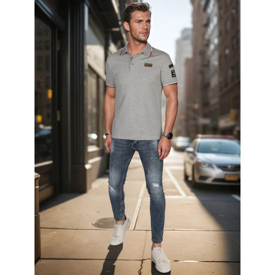 Vīriešu polo krekliņš ar plāksteriem US Army pelēks PX0633