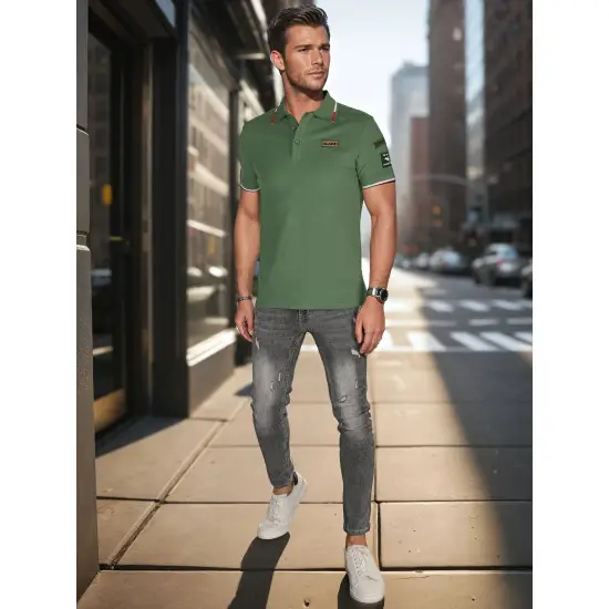Vīriešu polo krekliņš ar plāksteriem zaļš Dstreet PX0634 PX0634