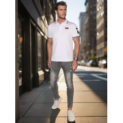 Vīriešu polo krekliņš ar plāksteriem balts US Army