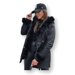 Sieviešu melna jaka ar melnu kažokādu Arctic