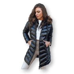 Sieviešu stepēta melna jaka ar brūnu kažokādu Crystal