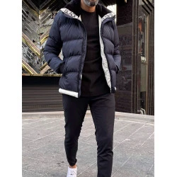 Tumši zila vīriešu jaka ar kapuci Tido