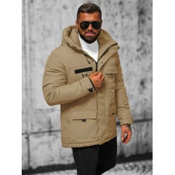Vīriešu brūna jaka ar kapuci Ziema