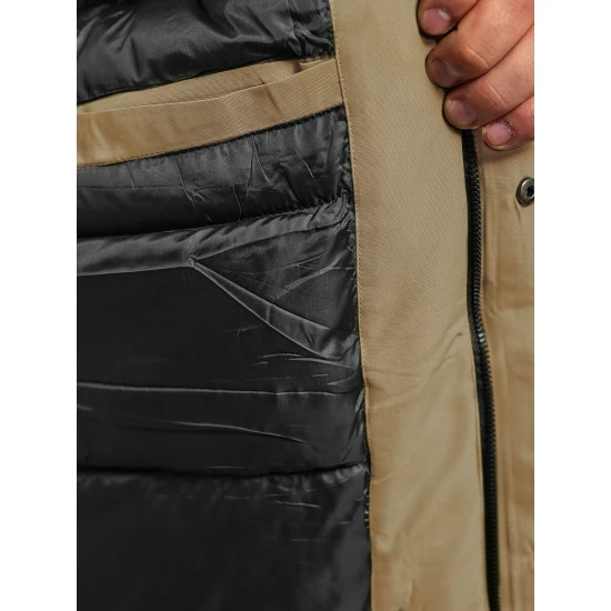 Vīriešu brūna jaka ar kapuci Ziema JS/31M5018