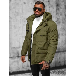Vīriešu haki krāsas jaka ar kapuci Ziema