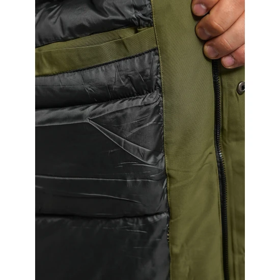 Vīriešu haki krāsas jaka ar kapuci Ziema JS/31M5018
