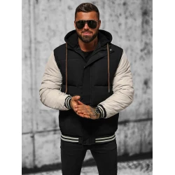 Vīriešu melna jaka ar brūnām piedurknēm Ecru