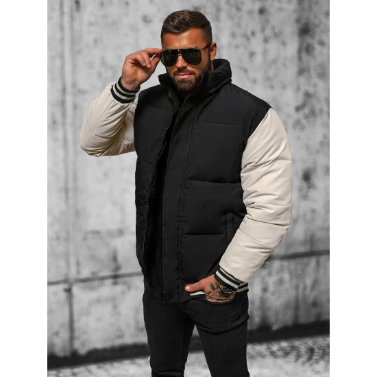 Vīriešu melna jaka ar brūnām piedurknēm Ecru JS/31M5002