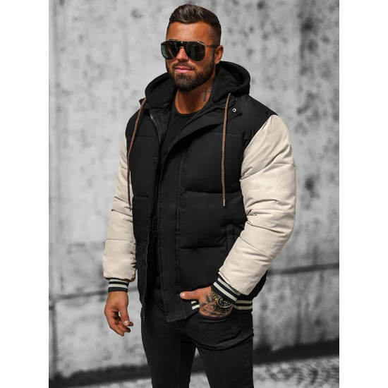 Vīriešu melna jaka ar brūnām piedurknēm Ecru JS/31M5002