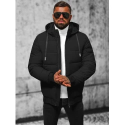 Vīriešu melna stepēta jaka ar kapuci Mino