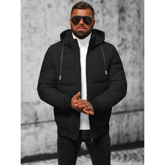 Vīriešu melna stepēta jaka ar kapuci Mino JS/31M5006