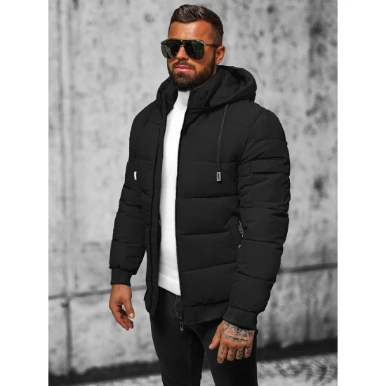 Vīriešu melna stepēta jaka ar kapuci Mino JS/31M5006