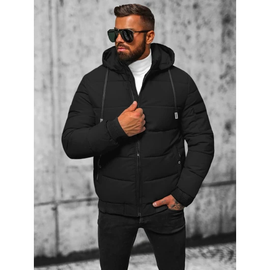 Vīriešu melna stepēta jaka ar kapuci Mino JS/31M5006