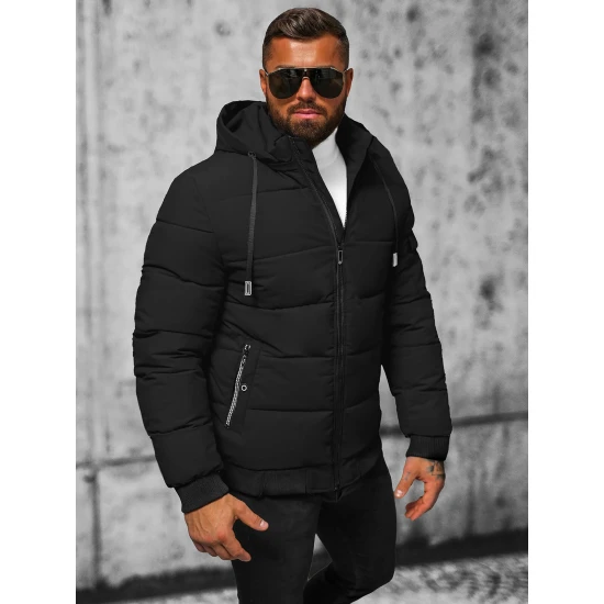 Vīriešu melna stepēta jaka ar kapuci Mino JS/31M5006