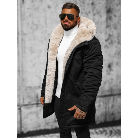 Vīriešu melna ziemas jaka ar kažokādu Eget JS/22M316/392