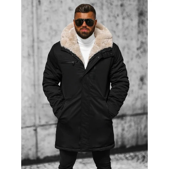Vīriešu melna ziemas jaka ar kažokādu Eget JS/22M316/392