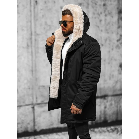 Vīriešu melna ziemas jaka ar kažokādu Eget JS/22M316/392