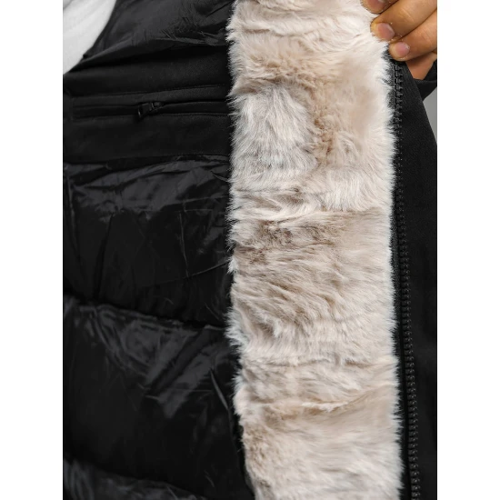 Vīriešu melna ziemas jaka ar kažokādu Eget JS/22M316/392