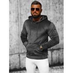 Vīriešu tumši pelēks velūra džemperis ar kapuci
