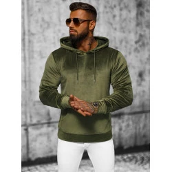 Vīriešu zaļš velūra džemperis ar kapuci