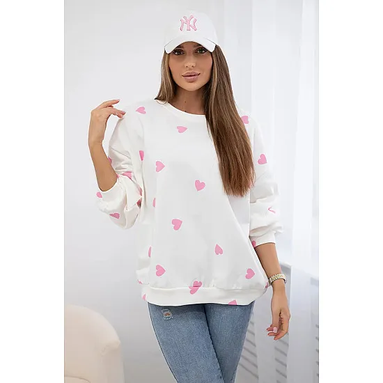 Women's white jumper with hearts Heart 27754