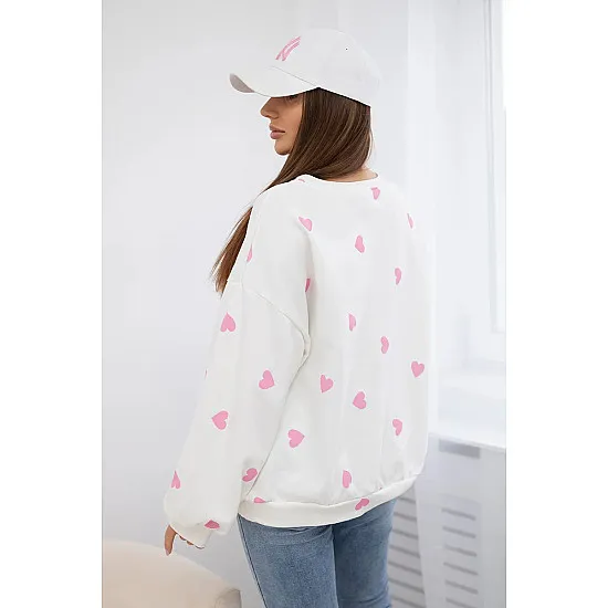 Women's white jumper with hearts Heart 27754