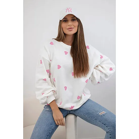 Women's white jumper with hearts Heart 27754