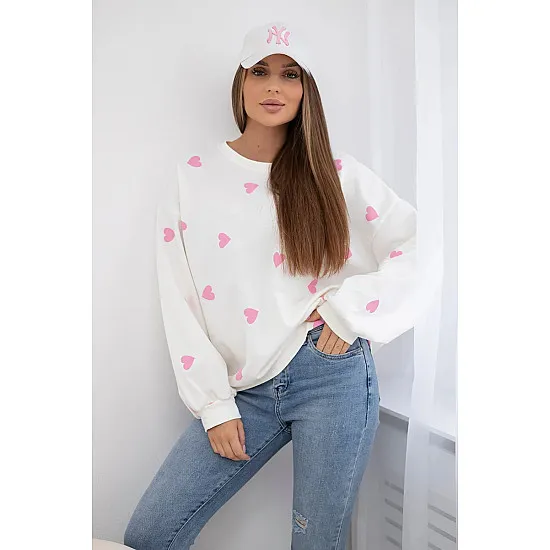 Women's white jumper with hearts Heart 27754