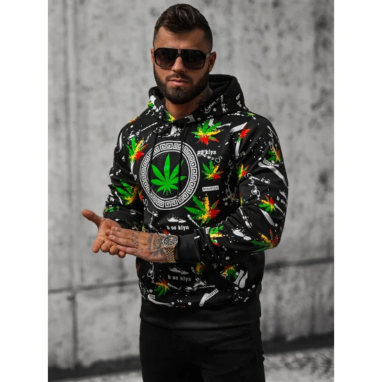 Vīriešu melns džemperis ar daudzkrāsainu apdruku Kanna O/B267