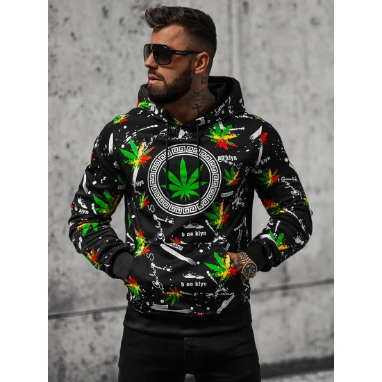 Vīriešu melns džemperis ar daudzkrāsainu apdruku Kanna O/B267